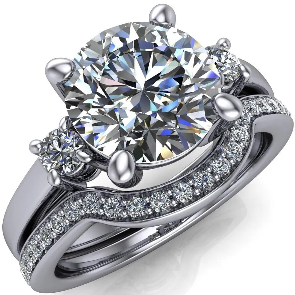 Violet Round Center Stone 4 Prong Diamond Side Cathedral Ring