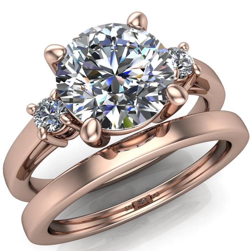 Violet Round Center Stone 4 Prong Diamond Side Cathedral Ring