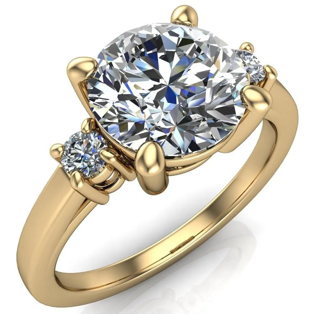 Violet Round Center Stone 4 Prong Diamond Side Cathedral Ring