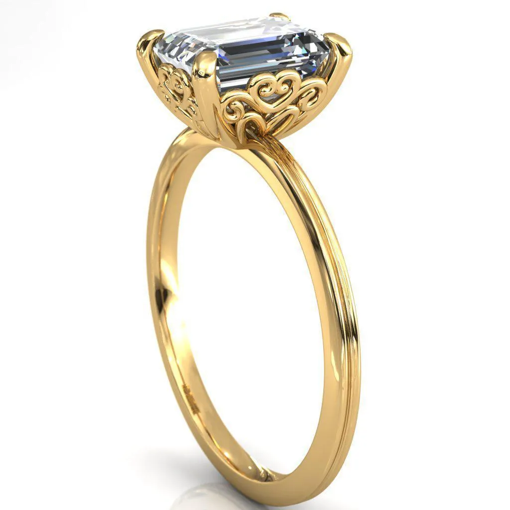 Violette Emerald Center Stone Mustache Heart Scrolls Engagement Ring