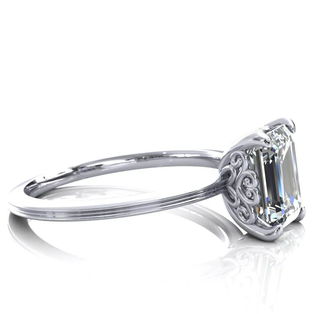 Violette Emerald Center Stone Mustache Heart Scrolls Engagement Ring