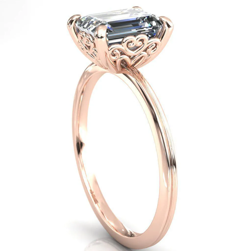 Violette Emerald Center Stone Mustache Heart Scrolls Engagement Ring