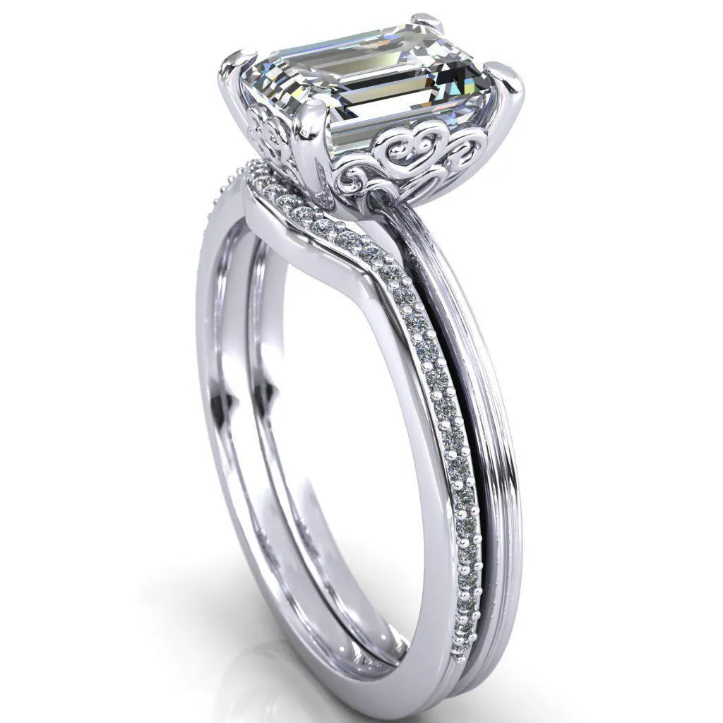 Violette Emerald Center Stone Mustache Heart Scrolls Engagement Ring
