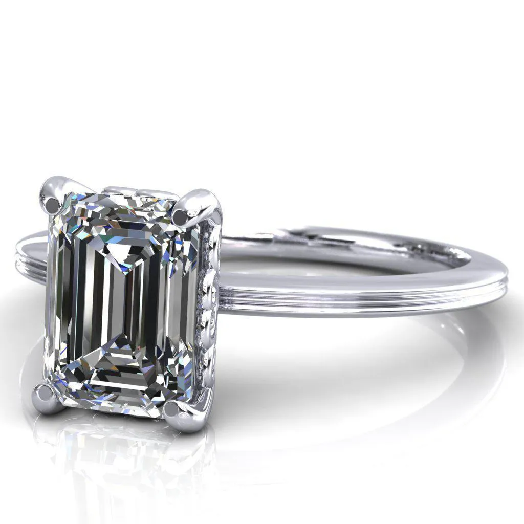 Violette Emerald Center Stone Mustache Heart Scrolls Engagement Ring