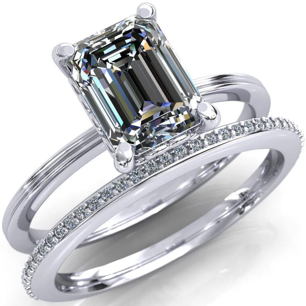 Violette Emerald Center Stone Mustache Heart Scrolls Engagement Ring