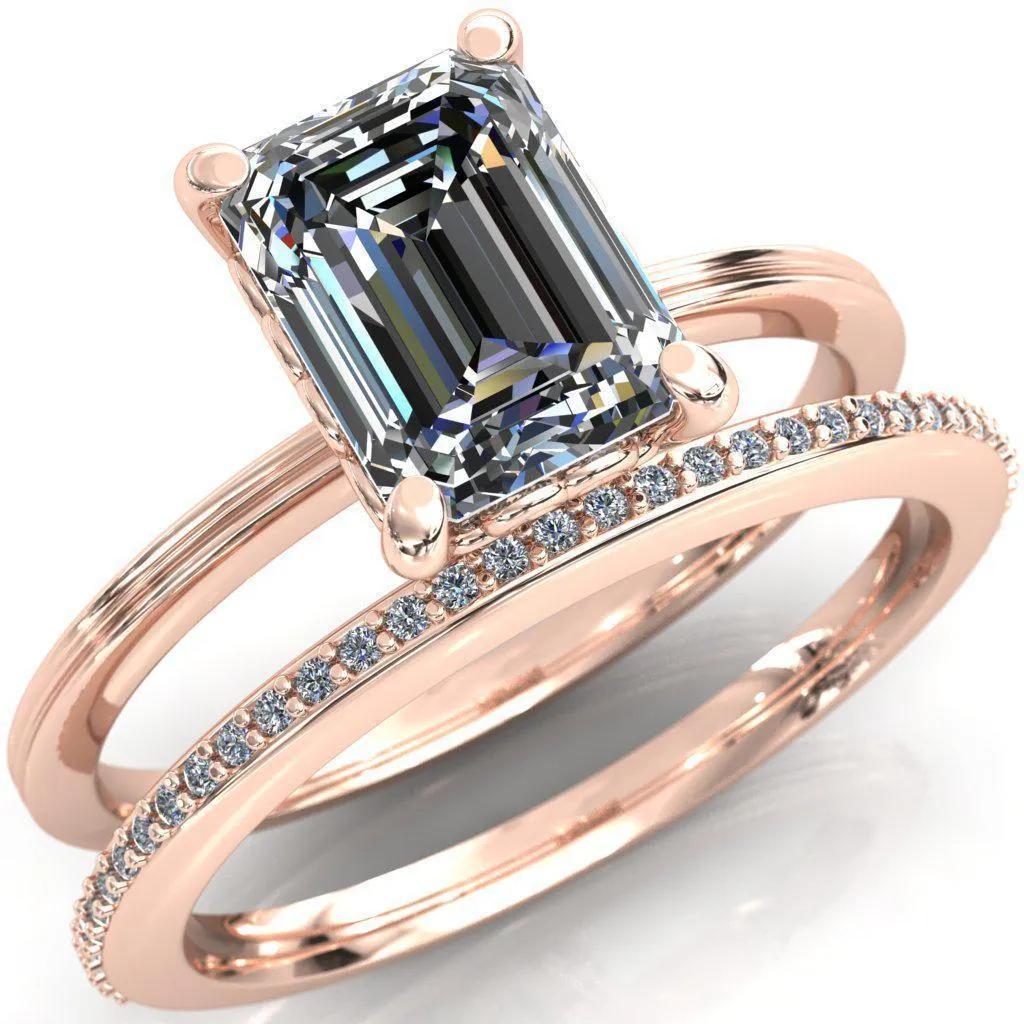 Violette Emerald Center Stone Mustache Heart Scrolls Engagement Ring