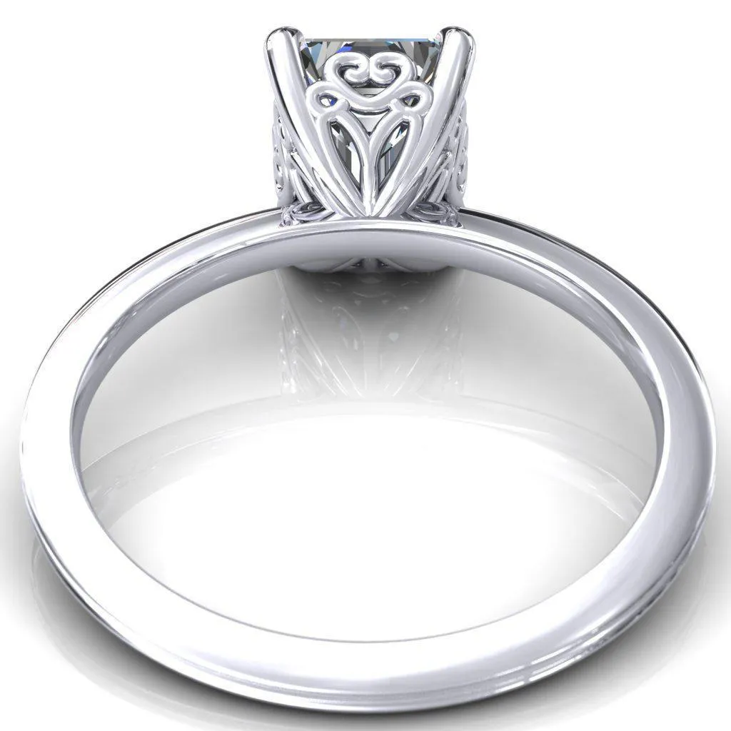 Violette Emerald Center Stone Mustache Heart Scrolls Engagement Ring