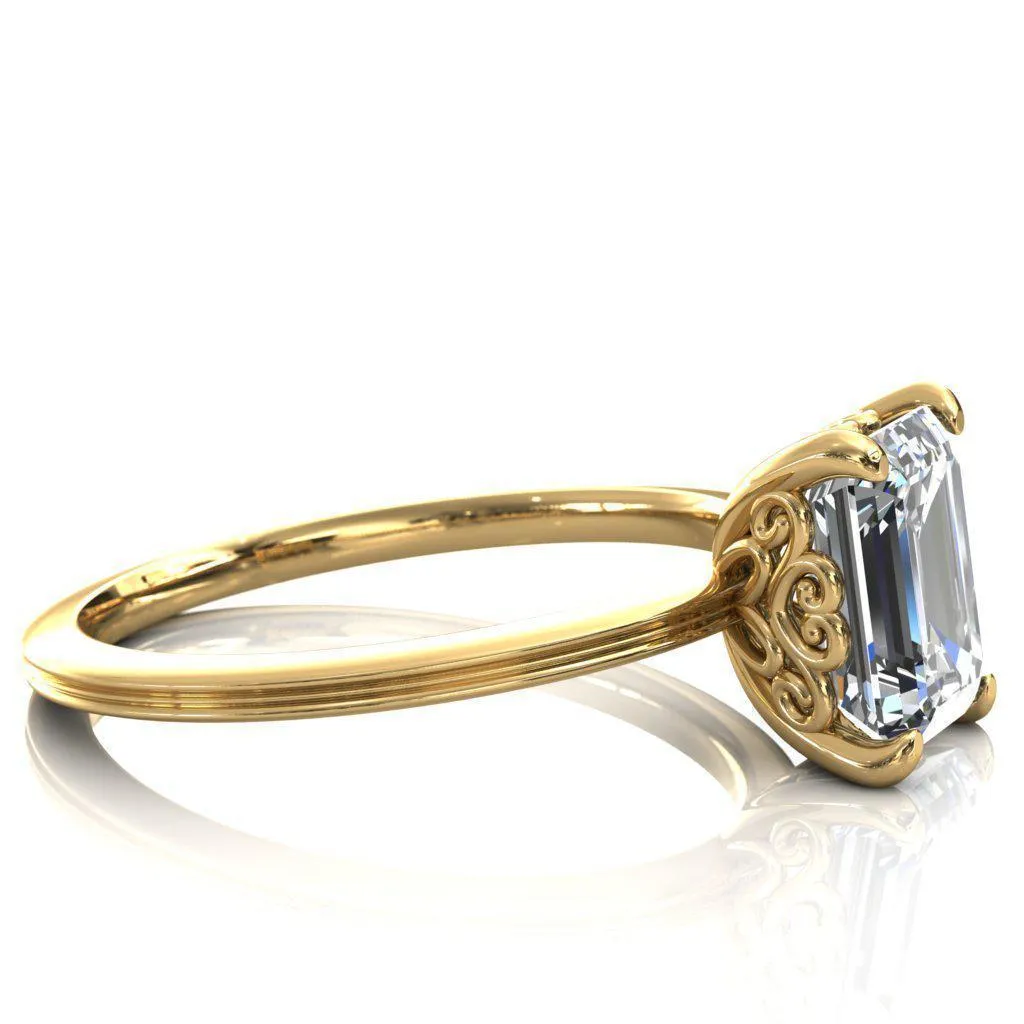 Violette Emerald Center Stone Mustache Heart Scrolls Engagement Ring