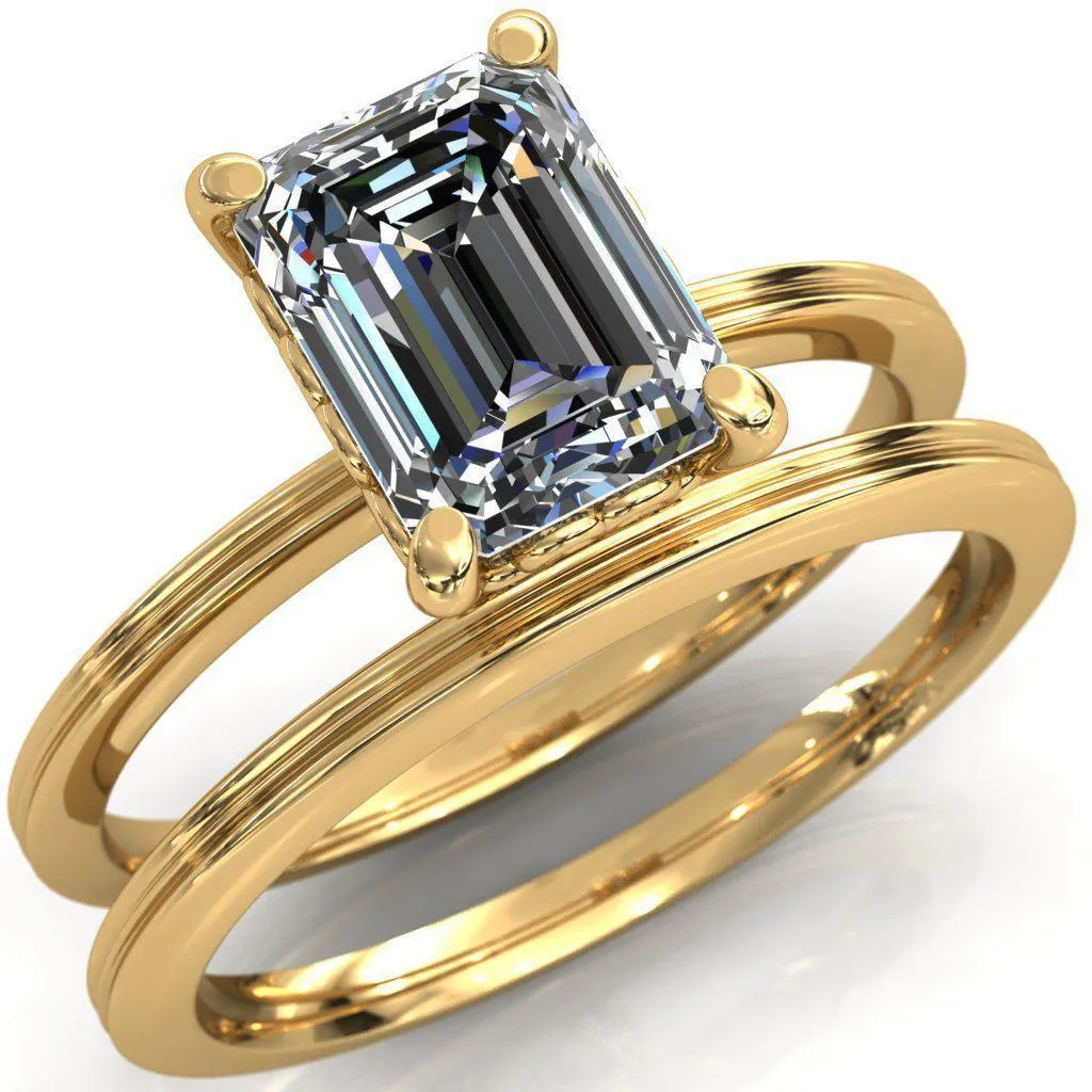 Violette Emerald Center Stone Mustache Heart Scrolls Engagement Ring