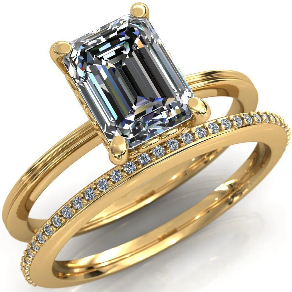 Violette Emerald Center Stone Mustache Heart Scrolls Engagement Ring