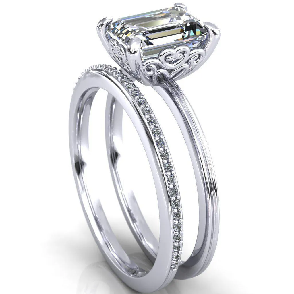 Violette Emerald Center Stone Mustache Heart Scrolls Engagement Ring