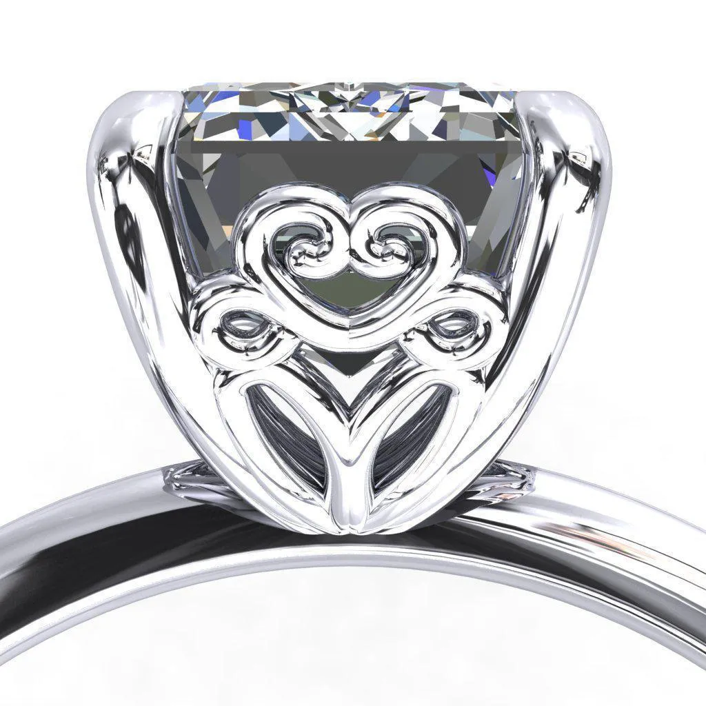 Violette Emerald Center Stone Mustache Heart Scrolls Engagement Ring