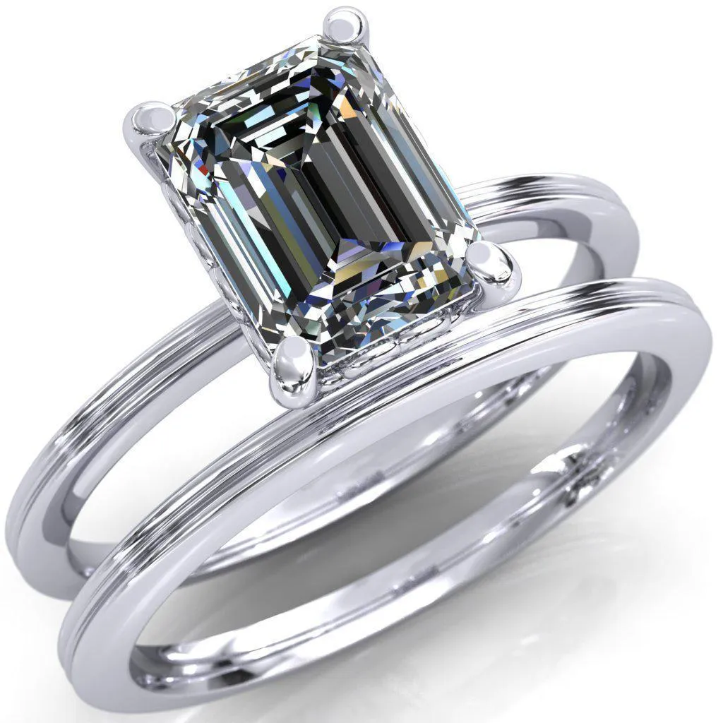 Violette Emerald Center Stone Mustache Heart Scrolls Engagement Ring