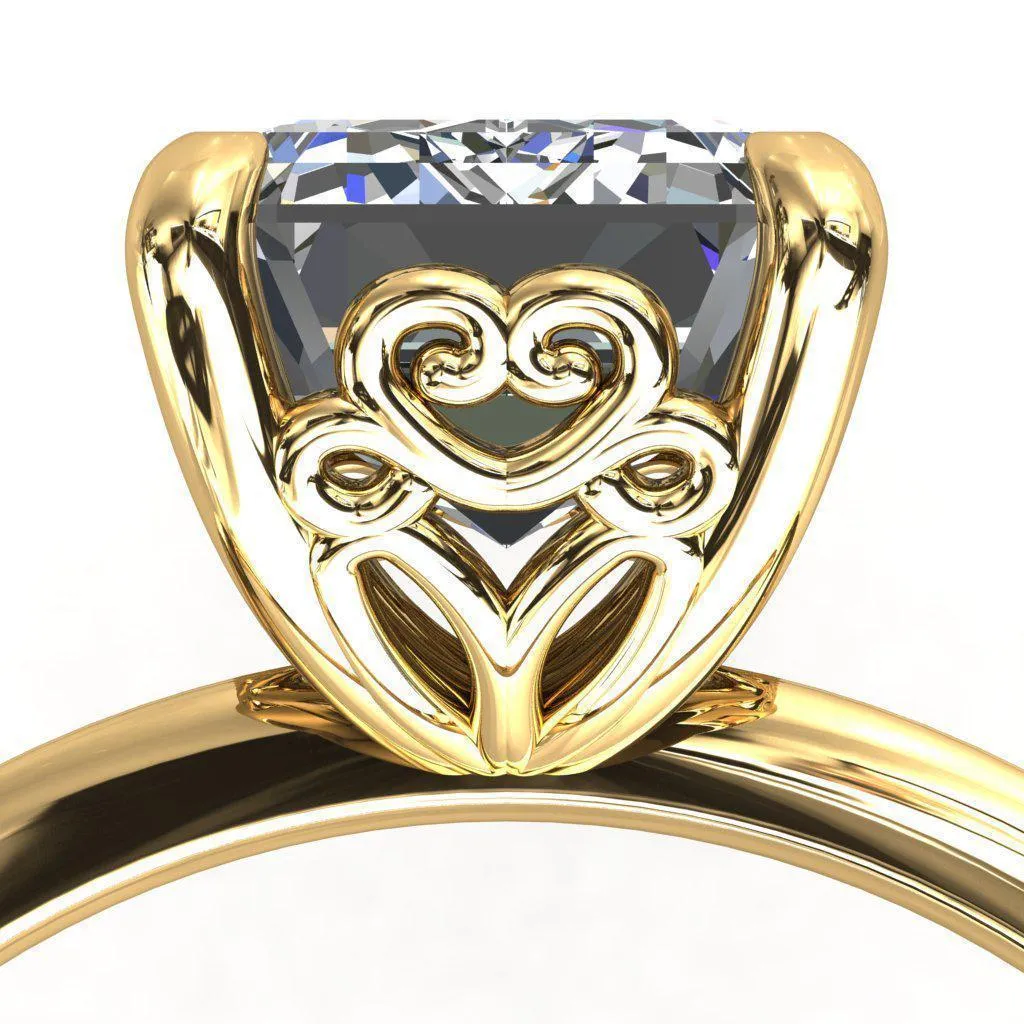 Violette Emerald Center Stone Mustache Heart Scrolls Engagement Ring