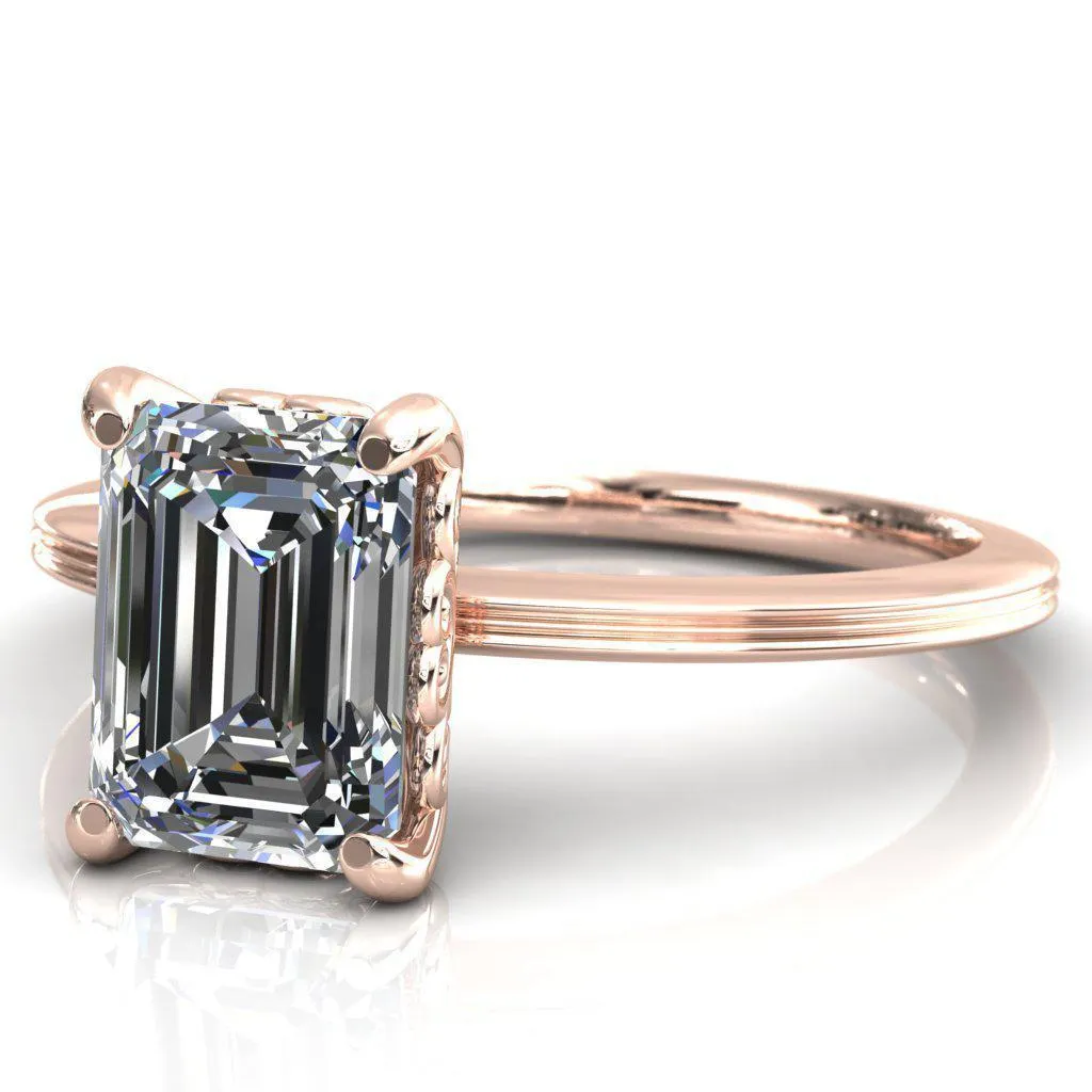 Violette Emerald Center Stone Mustache Heart Scrolls Engagement Ring