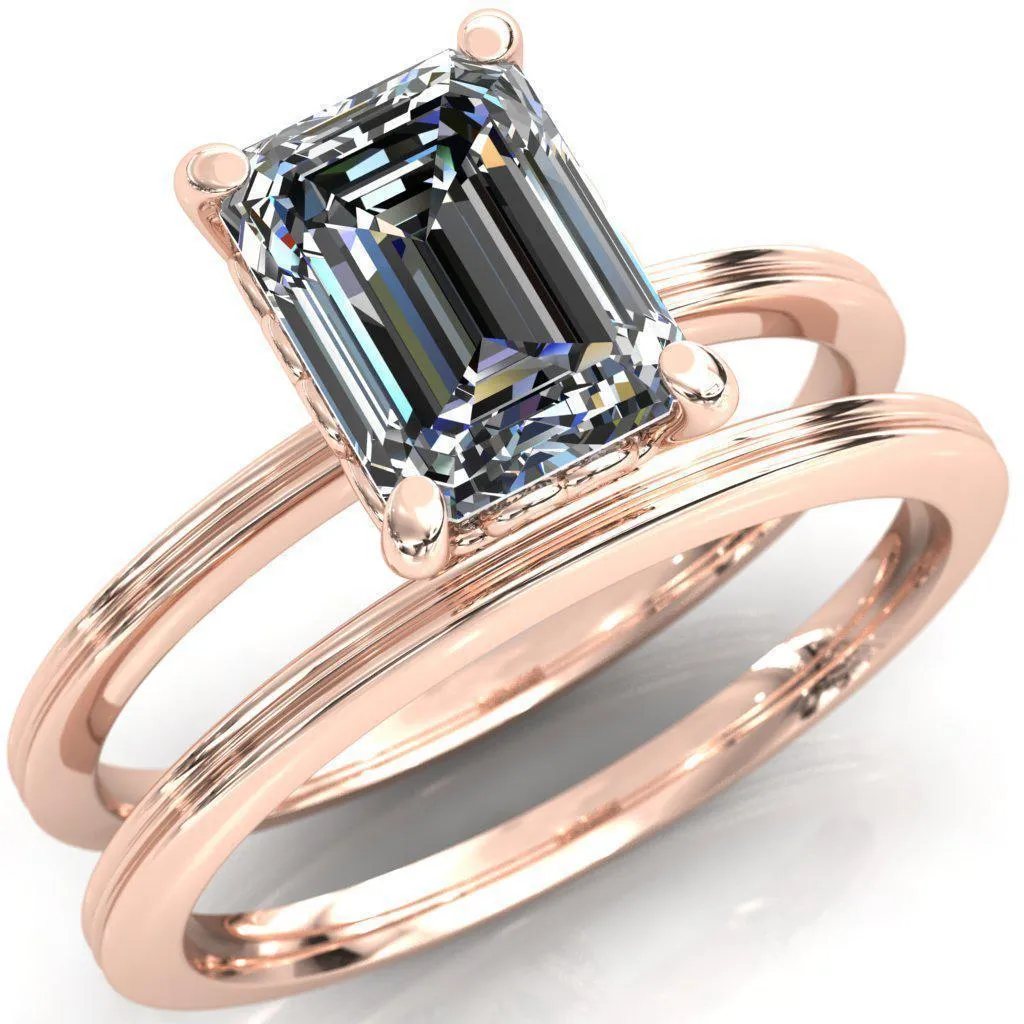 Violette Emerald Center Stone Mustache Heart Scrolls Engagement Ring