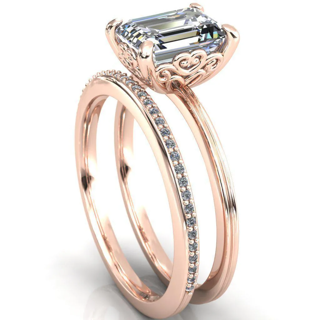 Violette Emerald Center Stone Mustache Heart Scrolls Engagement Ring