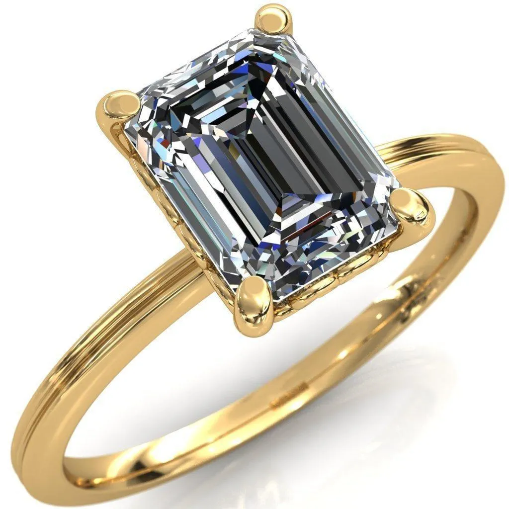 Violette Emerald Center Stone Mustache Heart Scrolls Engagement Ring