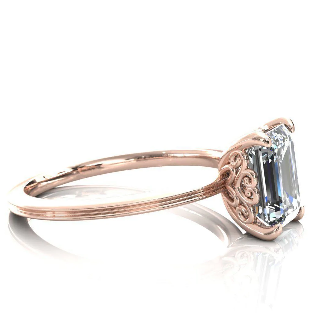 Violette Emerald Center Stone Mustache Heart Scrolls Engagement Ring