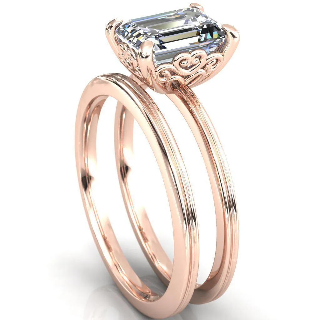 Violette Emerald Center Stone Mustache Heart Scrolls Engagement Ring