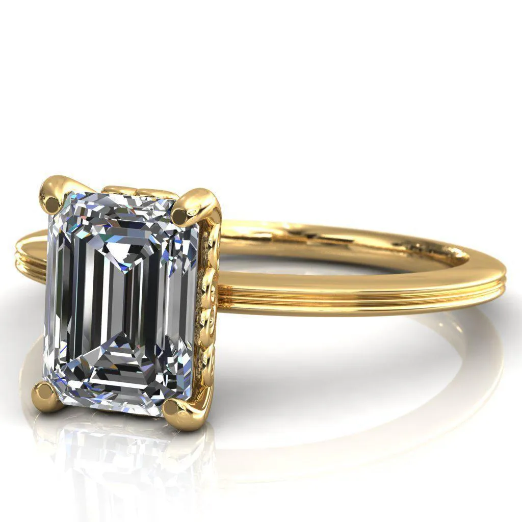 Violette Emerald Center Stone Mustache Heart Scrolls Engagement Ring
