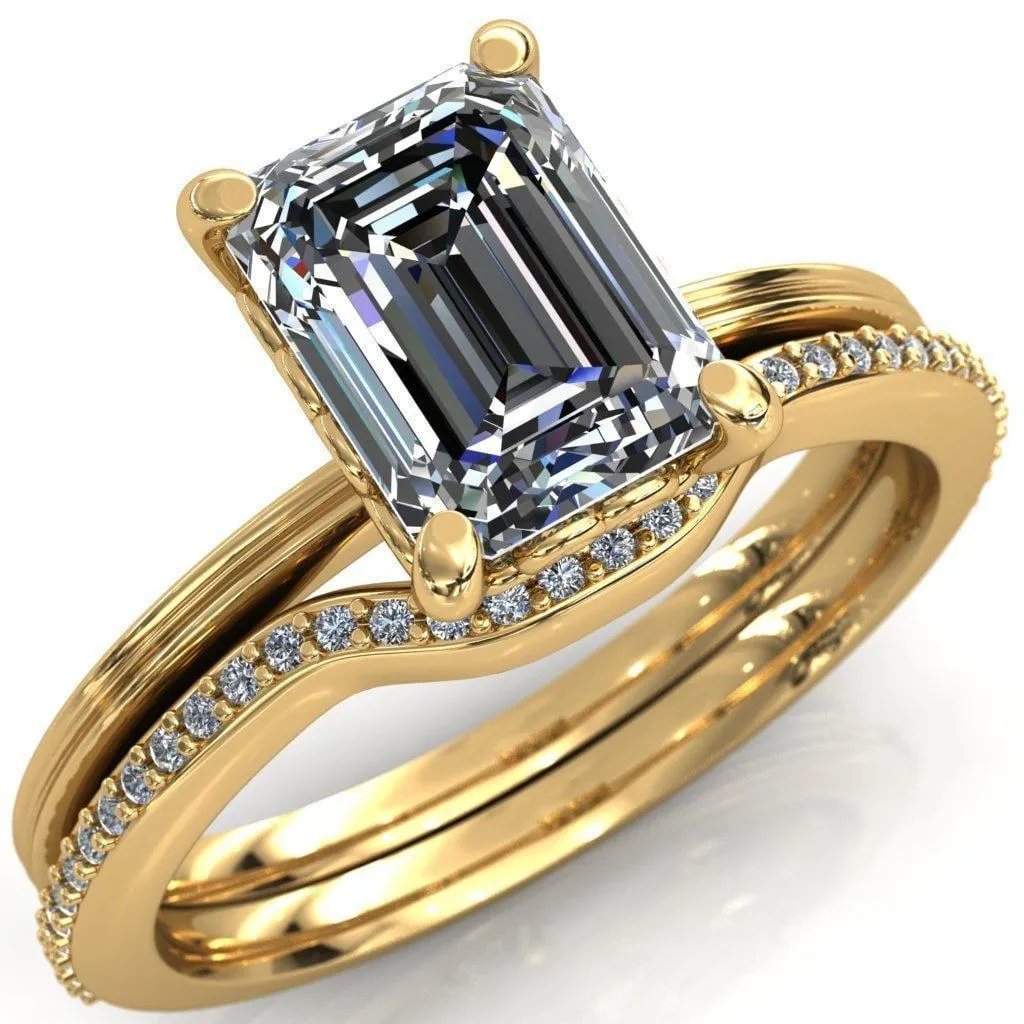 Violette Emerald Center Stone Mustache Heart Scrolls Engagement Ring