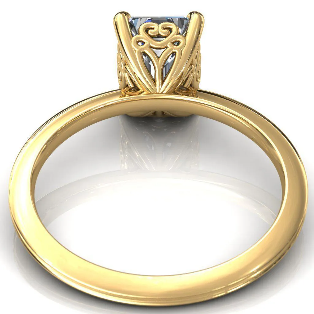 Violette Emerald Center Stone Mustache Heart Scrolls Engagement Ring