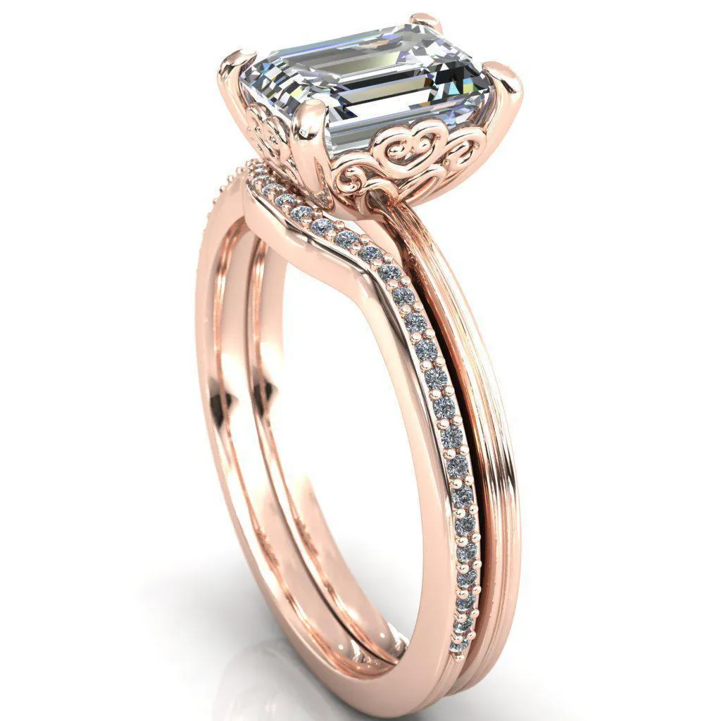 Violette Emerald Center Stone Mustache Heart Scrolls Engagement Ring