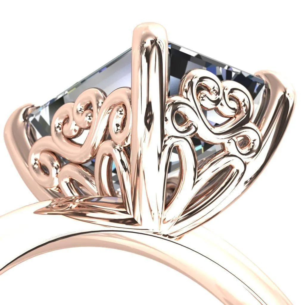 Violette Emerald Center Stone Mustache Heart Scrolls Engagement Ring