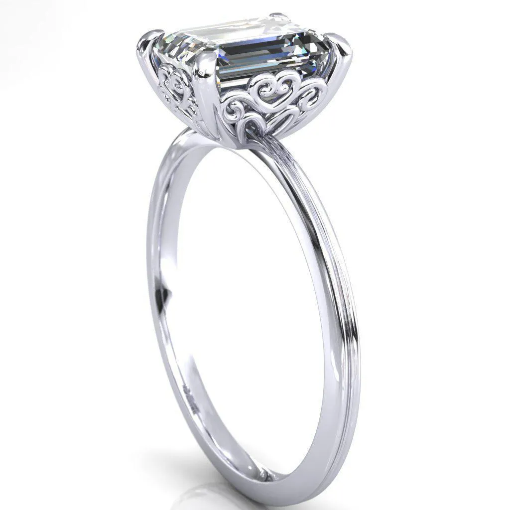 Violette Emerald Center Stone Mustache Heart Scrolls Engagement Ring