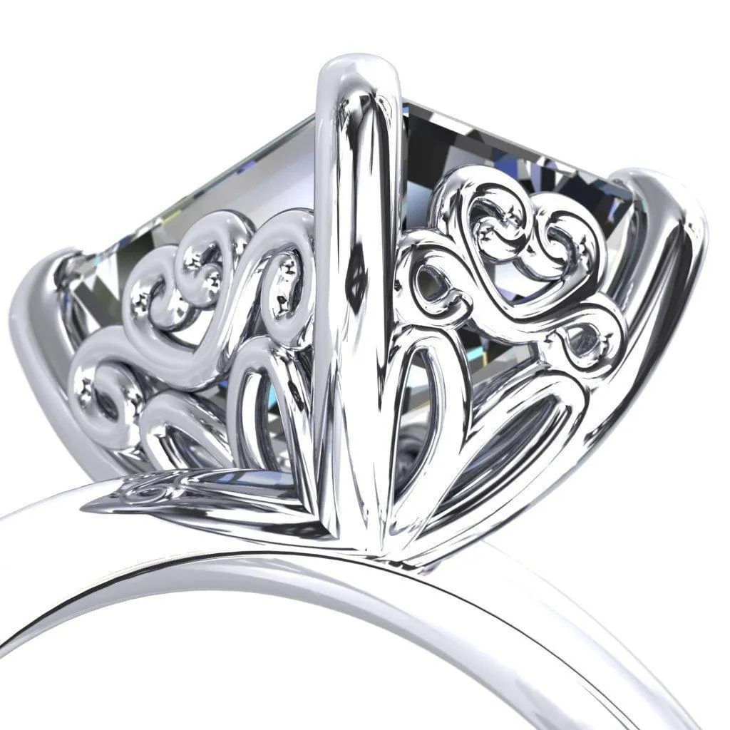 Violette Emerald Center Stone Mustache Heart Scrolls Engagement Ring