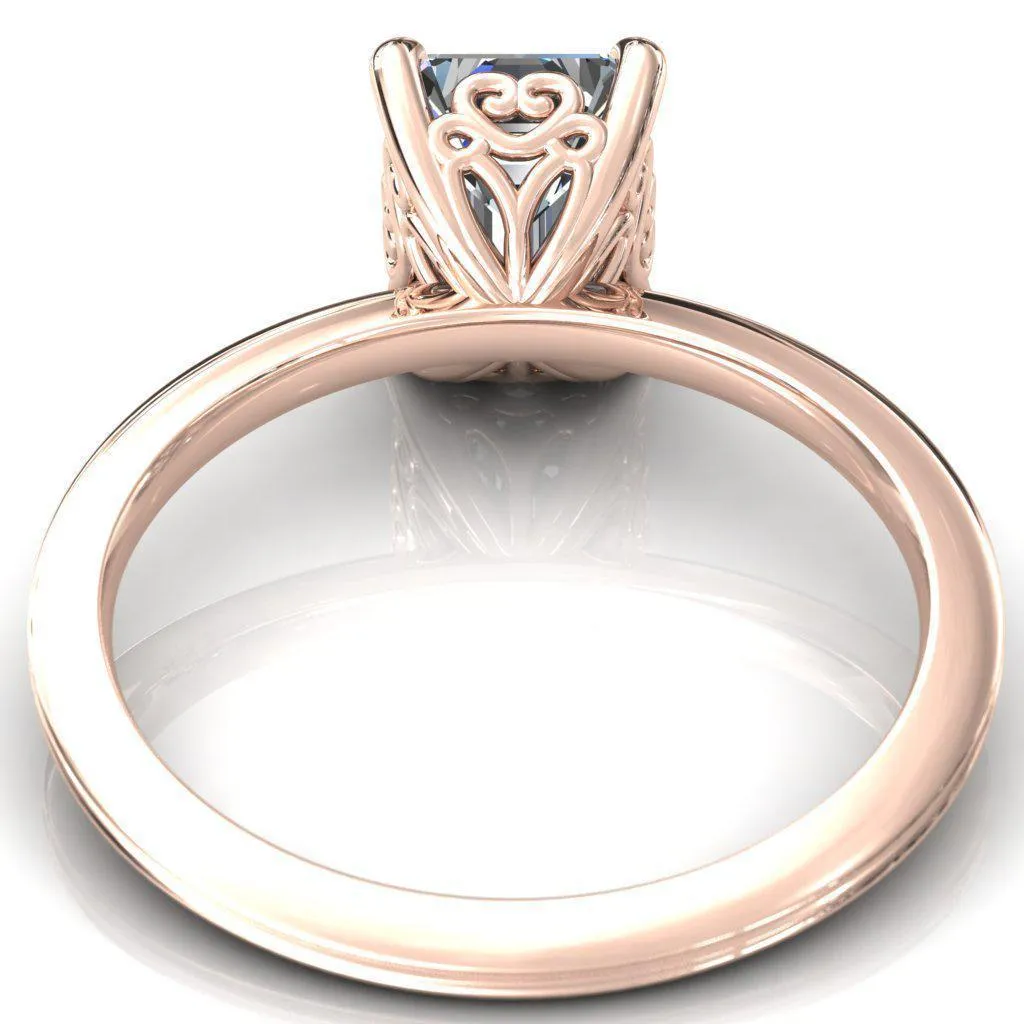 Violette Emerald Center Stone Mustache Heart Scrolls Engagement Ring