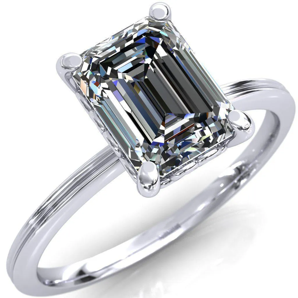 Violette Emerald Center Stone Mustache Heart Scrolls Engagement Ring