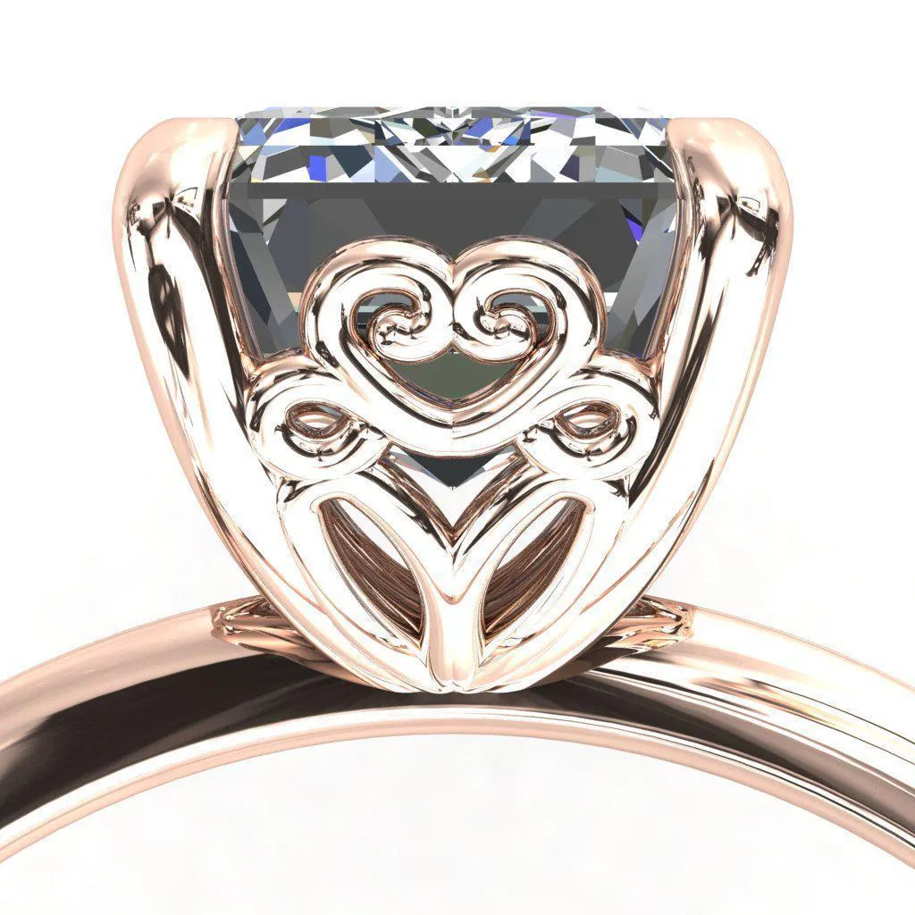 Violette Emerald Center Stone Mustache Heart Scrolls Engagement Ring