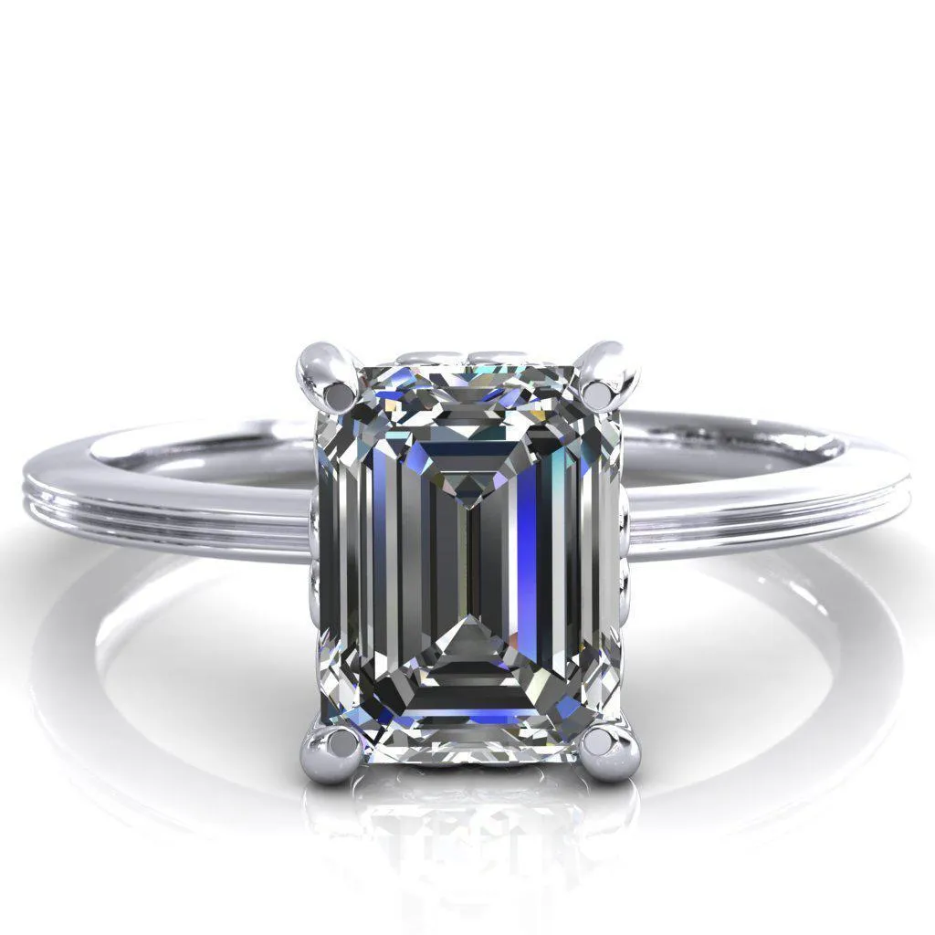 Violette Emerald Center Stone Mustache Heart Scrolls Engagement Ring