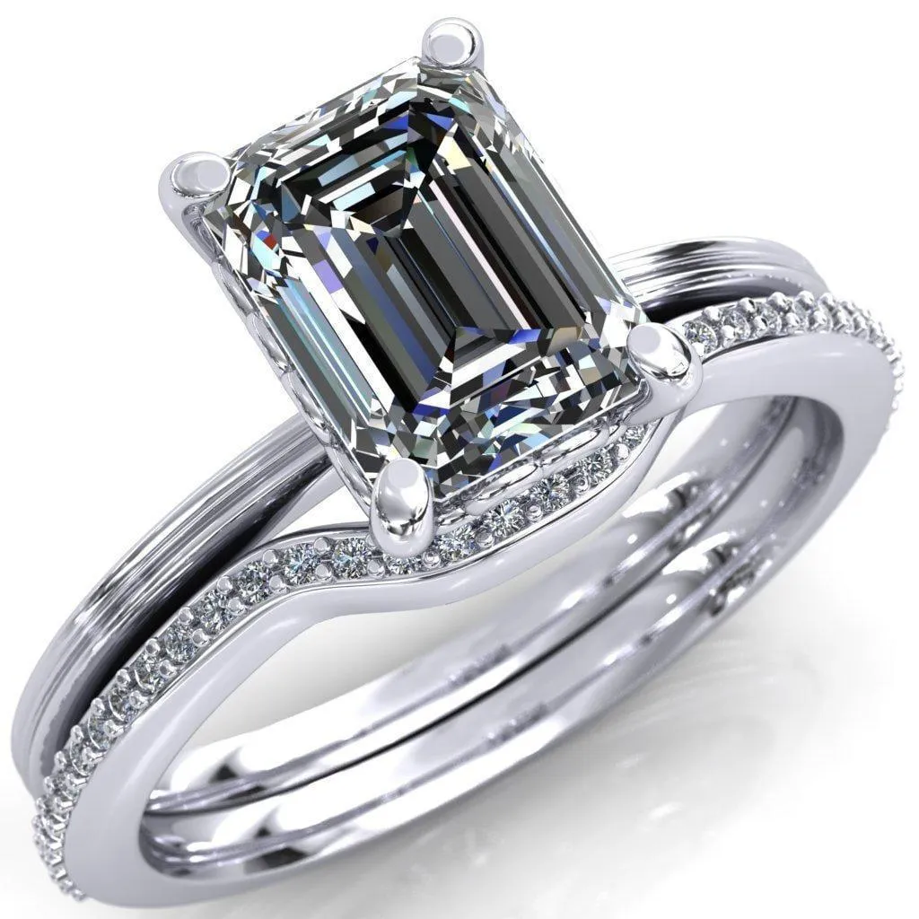 Violette Emerald Center Stone Mustache Heart Scrolls Engagement Ring