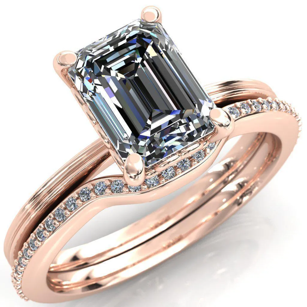 Violette Emerald Center Stone Mustache Heart Scrolls Engagement Ring