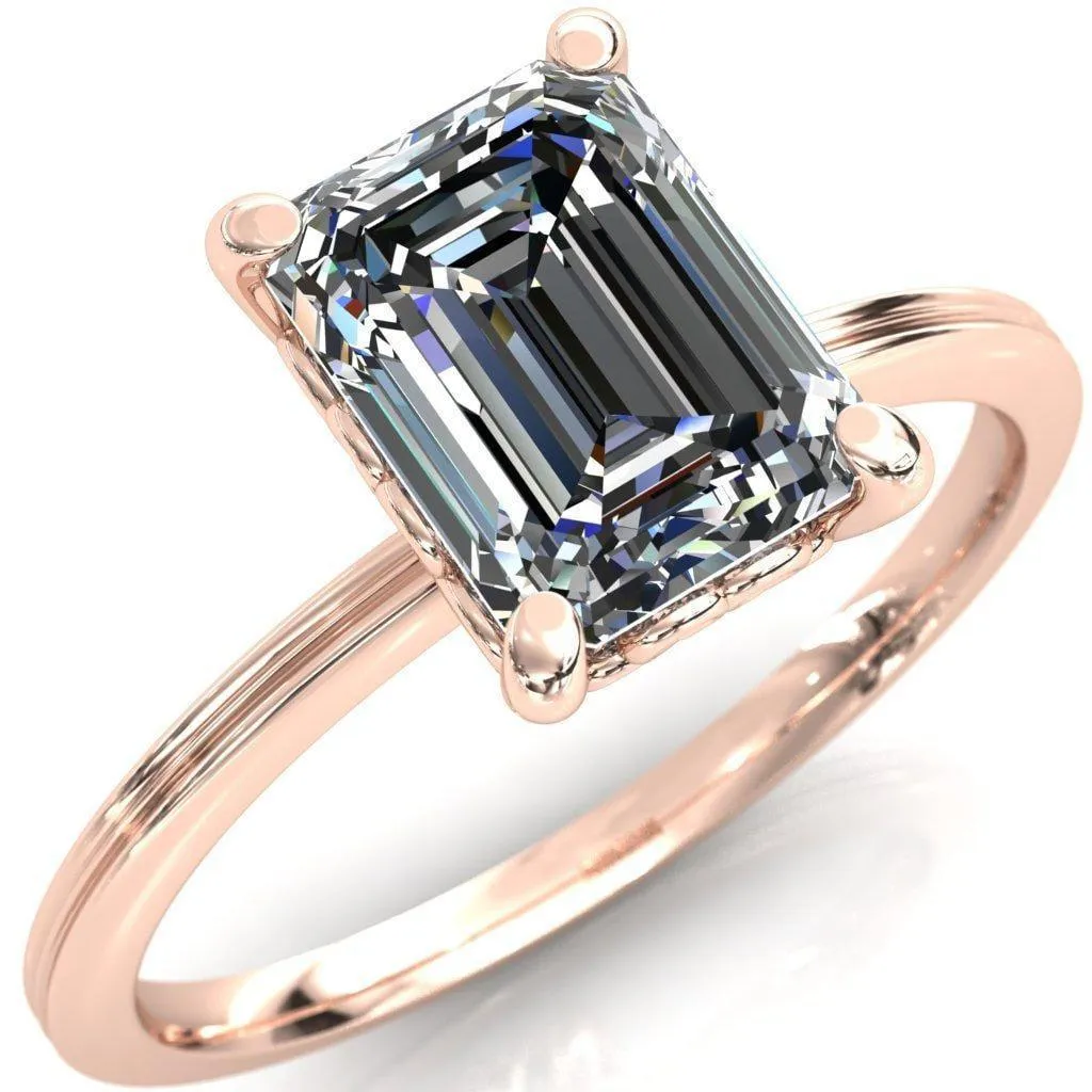 Violette Emerald Center Stone Mustache Heart Scrolls Engagement Ring
