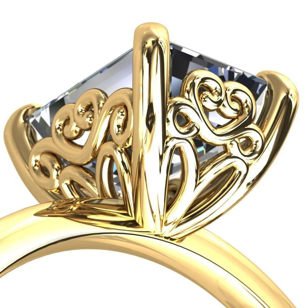 Violette Emerald Center Stone Mustache Heart Scrolls Engagement Ring