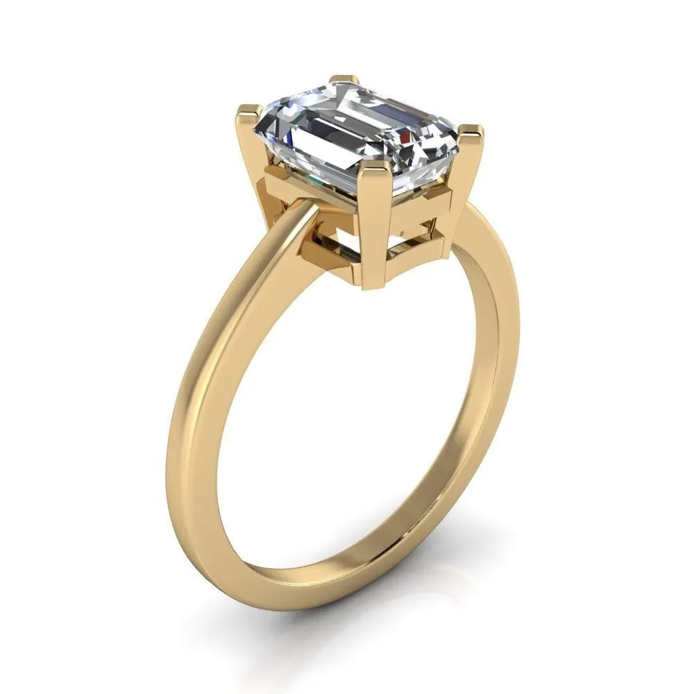 Virginie Emerald Center Stone 4 Prong Comfort Ring