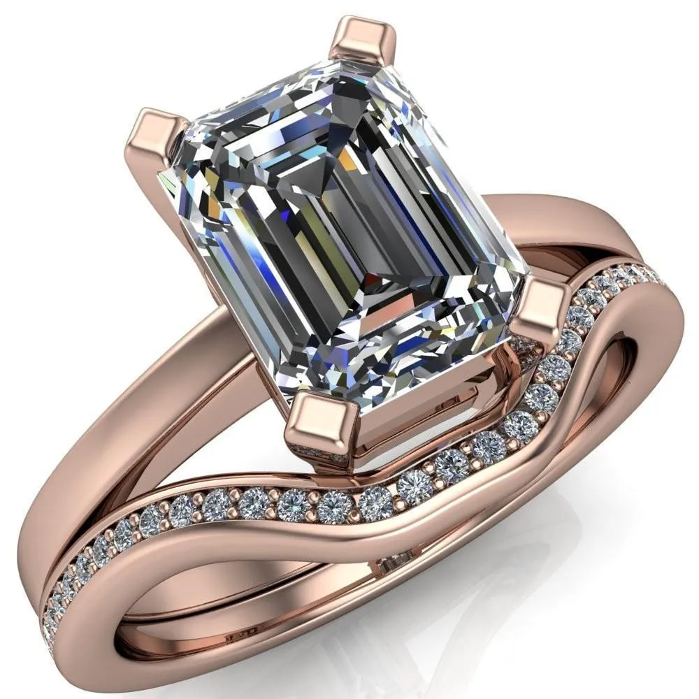 Virginie Emerald Center Stone 4 Prong Comfort Ring
