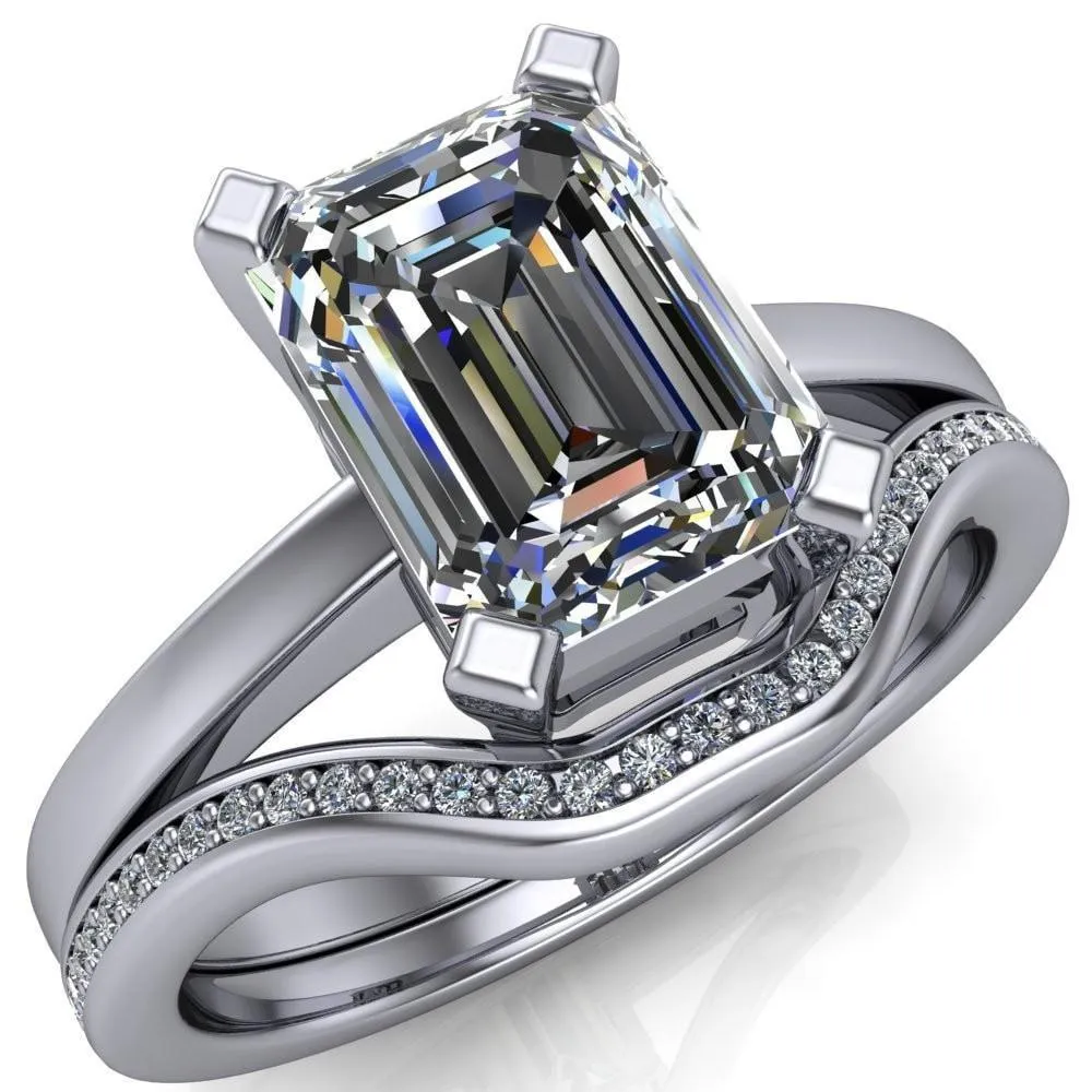 Virginie Emerald Center Stone 4 Prong Comfort Ring