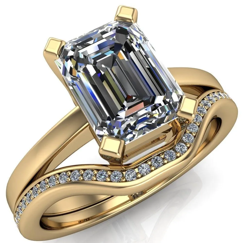 Virginie Emerald Center Stone 4 Prong Comfort Ring