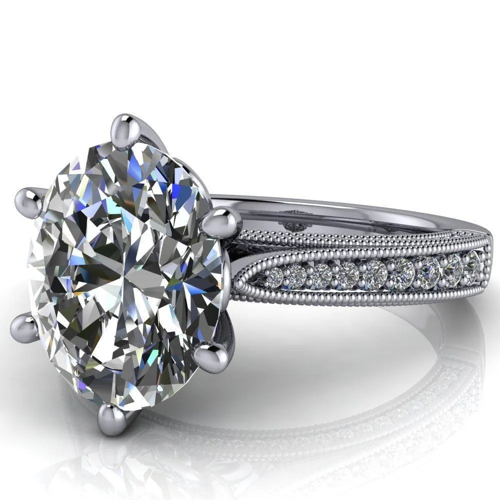 Vivienne Oval Center Stone 6 Prong Milgrain Engagement Ring