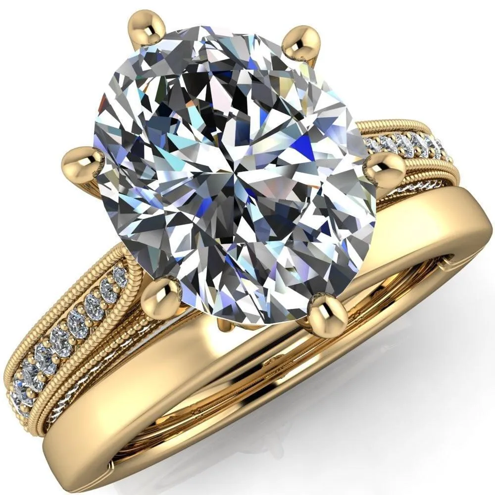 Vivienne Oval Center Stone 6 Prong Milgrain Engagement Ring