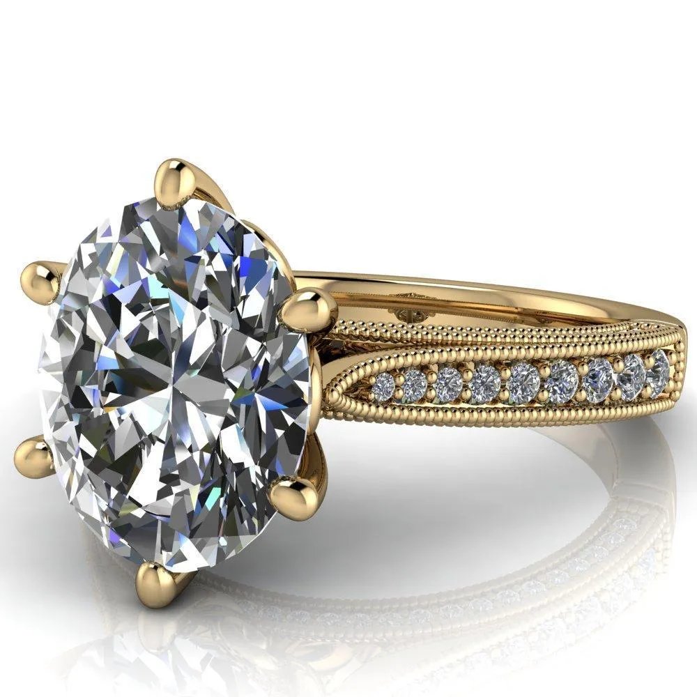 Vivienne Oval Center Stone 6 Prong Milgrain Engagement Ring
