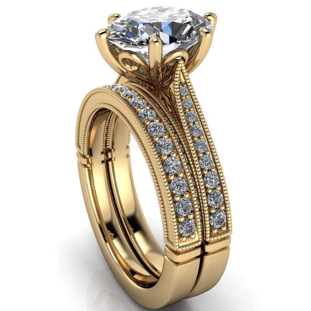 Vivienne Oval Center Stone 6 Prong Milgrain Engagement Ring