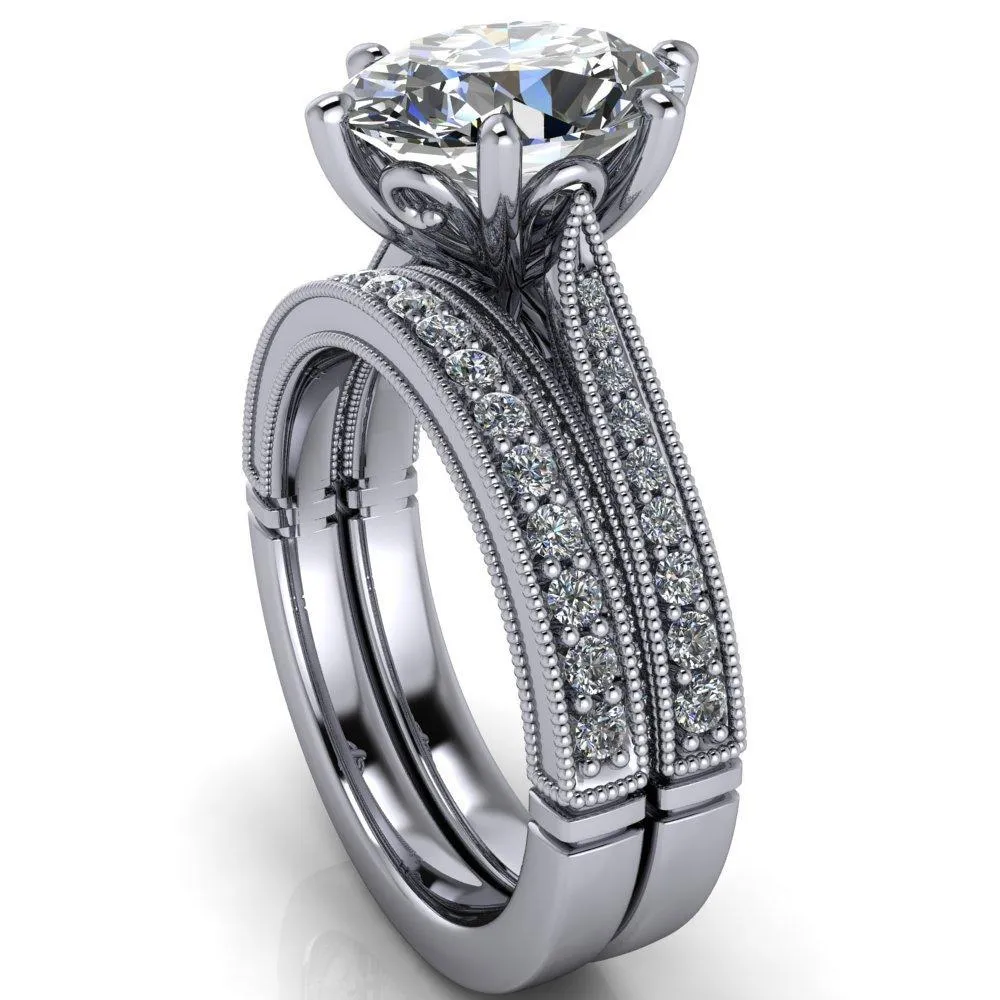 Vivienne Oval Center Stone 6 Prong Milgrain Engagement Ring