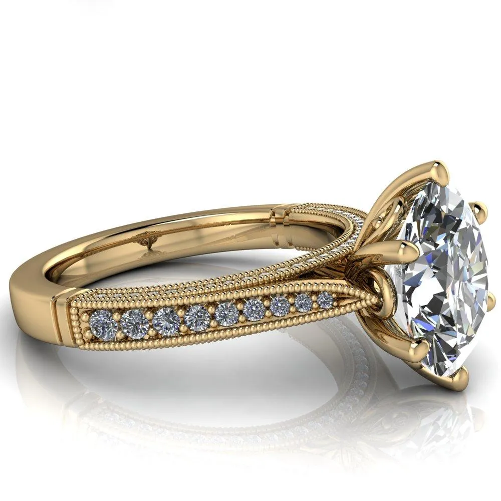 Vivienne Oval Center Stone 6 Prong Milgrain Engagement Ring