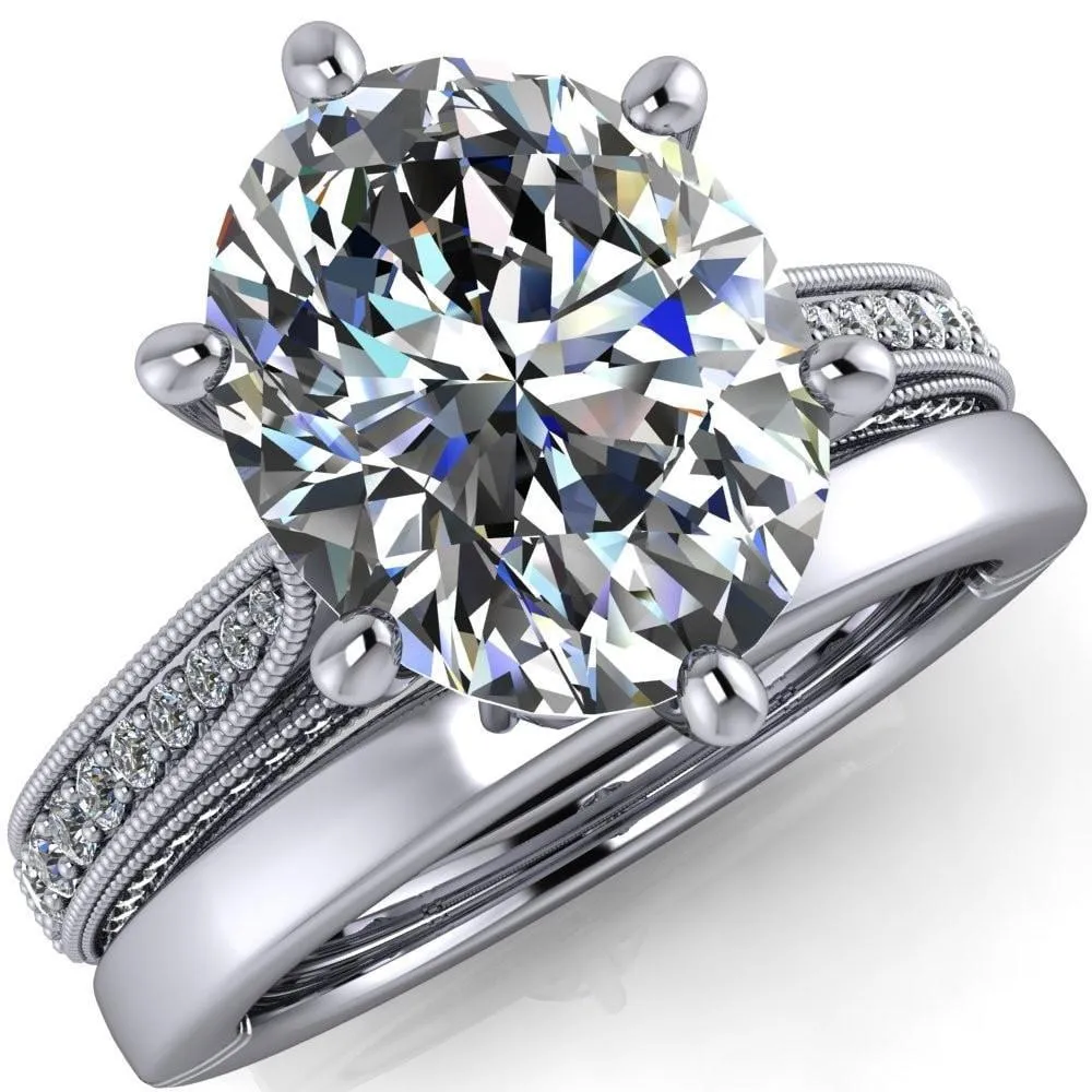 Vivienne Oval Center Stone 6 Prong Milgrain Engagement Ring